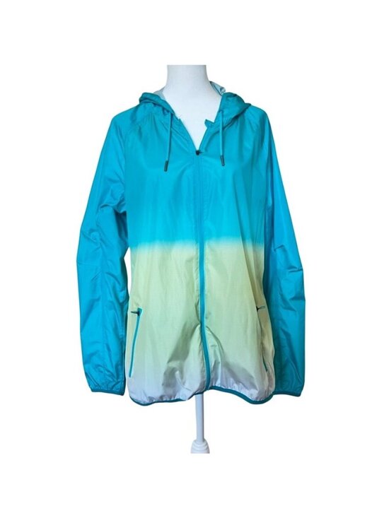 Layer 8 Jackets & Blazers - Layer 8 Womens Sz M Windbreaker Teal Ombre Hooded Rain Quick Dry Jacket Packable